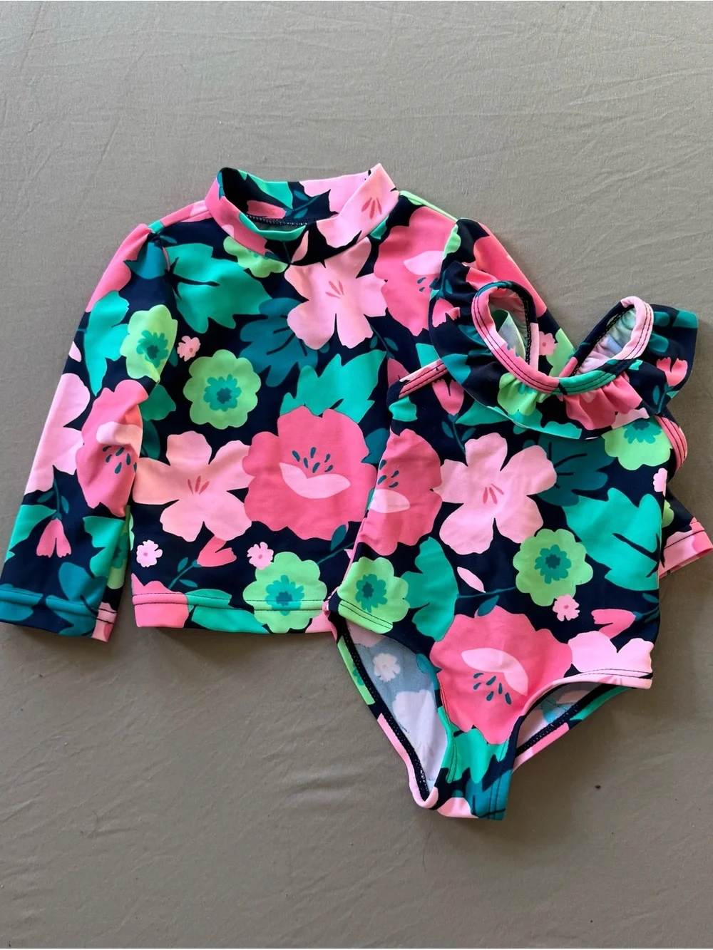 Carters Baby Girls Floral Long Sleeve Rash Guard Swimsuit Set